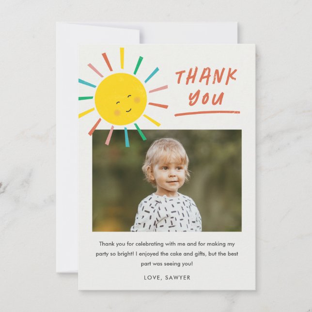 First Trip Around the Sun Kids Photo Birthday Thank You Card (Front)