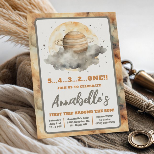 First Trip Around the Sun, Kids' Space Birthday Invitation (Creator Uploaded)