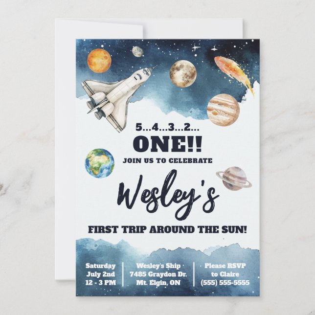 First Trip Around the Sun, Kids' Space Birthday Invitation (Front)