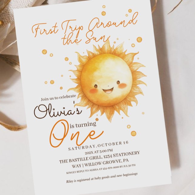 First Trip Around the Sun Little Sun Birthday   Invitation (Creator Uploaded)