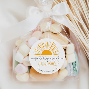 First trip around the sun minimal gender neutral classic round sticker