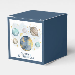 First Trip Around the Sun Navy Blue Boy Birthday Favor Boxes
