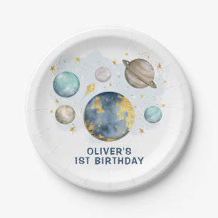 First Trip Around the Sun Navy Gold Boys Birthday Paper Plates