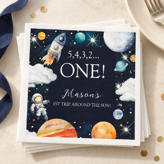 First Trip Around the Sun Navy Space Birthday Napkins
