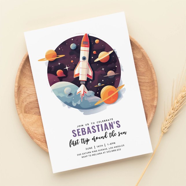 First Trip Around the Sun Outer Space 1st Birthday Invitation (Creator Uploaded)