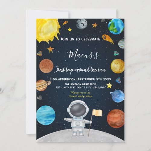 First Trip Around the Sun Outer Space Birthday Invitation