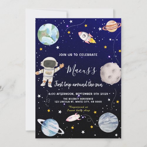 First Trip Around the Sun Outer Space Birthday Invitation