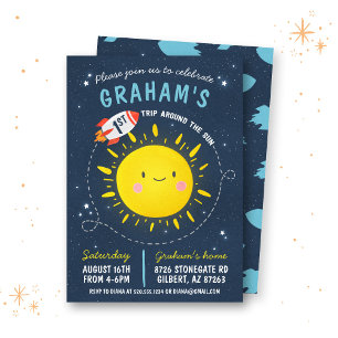 First Trip Around The Sun Outer Space Invitation