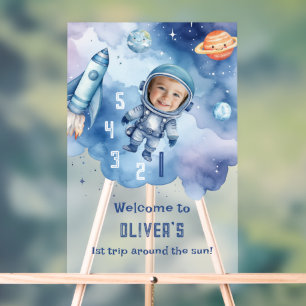 First trip around the sun Outer Space Welcome Acrylic Sign