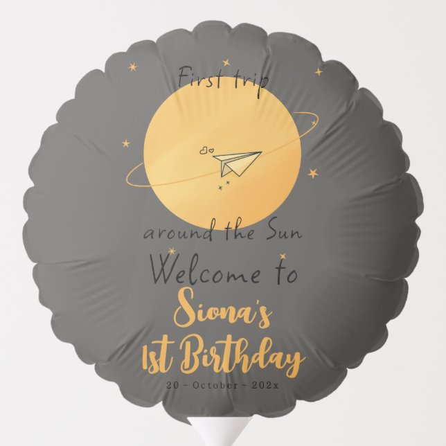 First Trip Around The Sun Paper Airplane Birthday Balloon (Back)