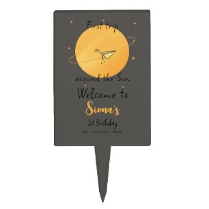 First Trip Around The Sun Paper Airplane Birthday Cake Topper