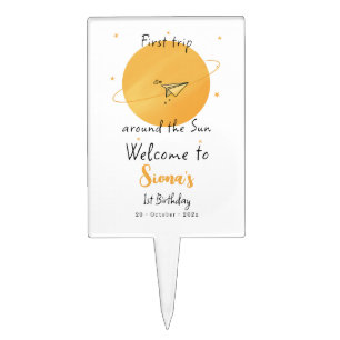 First Trip Around The Sun Paper Airplane Birthday Cake Topper