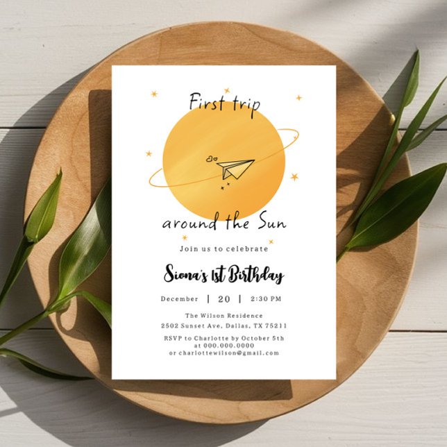First Trip Around The Sun Paper Airplane Birthday Invitation (Creator Uploaded)
