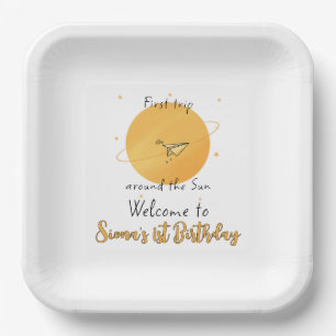 First Trip Around The Sun Paper Airplane Birthday Plates