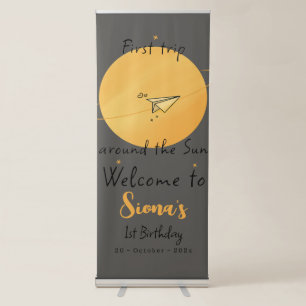First Trip Around The Sun Paper Airplane Birthday Retractable Banner