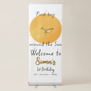 First Trip Around The Sun Paper Airplane Birthday Retractable Banner