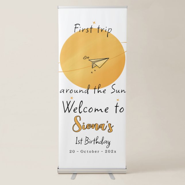 First Trip Around The Sun Paper Airplane Birthday Retractable Banner (Front)
