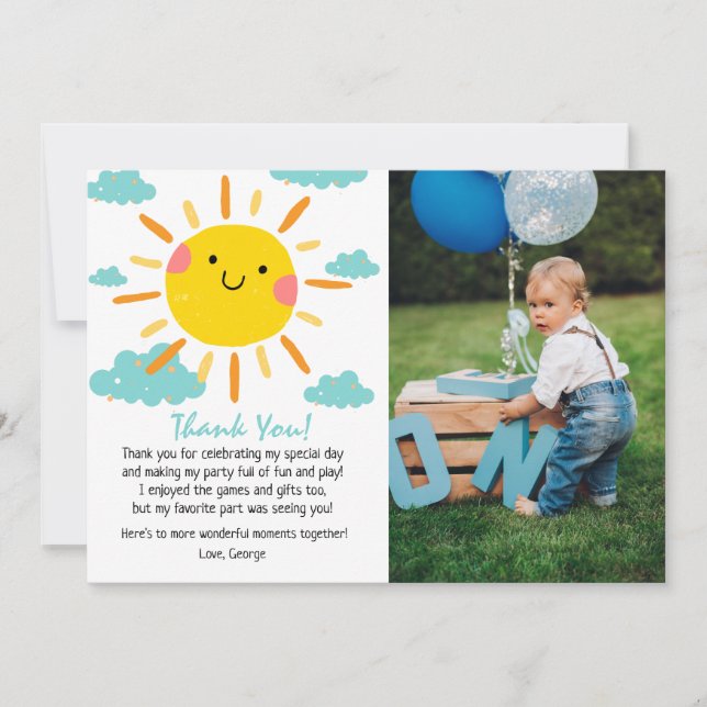 First Trip Around The Sun Photo 1st Birthday  Thank You Card (Front)