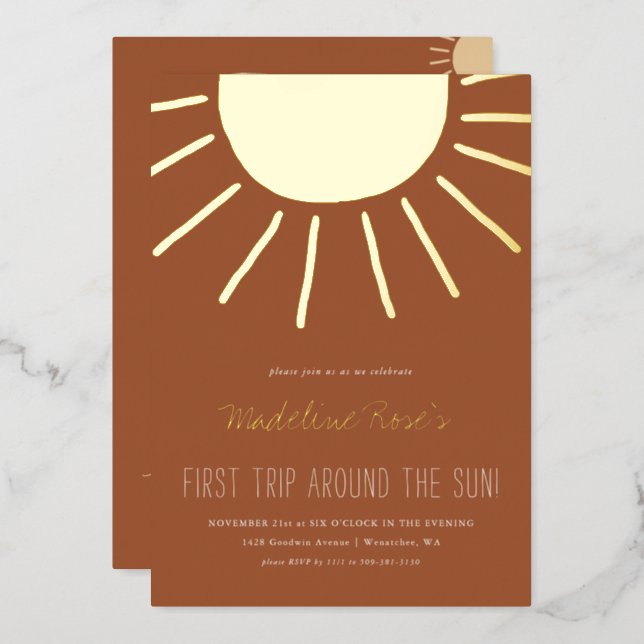 First Trip Around The Sun | Photo Birthday   Foil Invitation (Front/Back)