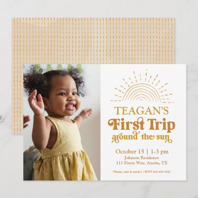 First Trip Around The Sun Photo First Birthday Invitation (Front/Back)