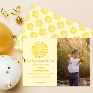 First Trip Around the Sun Photo Invitation – Boho 
