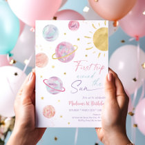 First Trip Around the Sun Pink Space Birthday Invitation