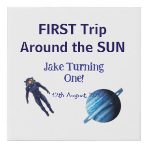 First trip around the sun planet astronaut birthda faux canvas print