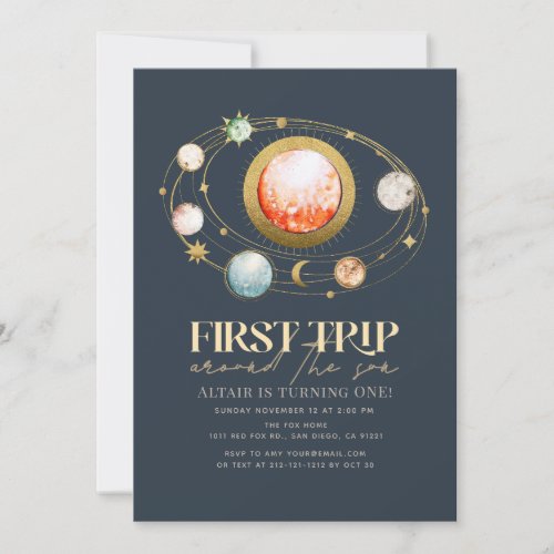 First Trip Around The Sun Planets 1st Birthday Invitation