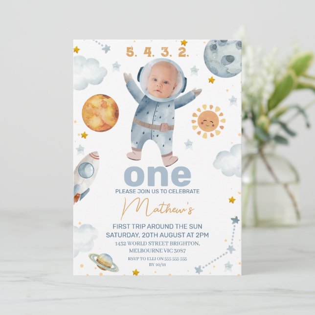 First Trip Around the Sun QR Code 1st Birthday  Invitation (Standing Front)