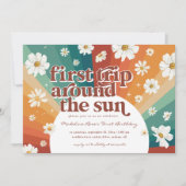 First Trip Around the Sun | Retro Daisy Rainbow Invitation (Front)