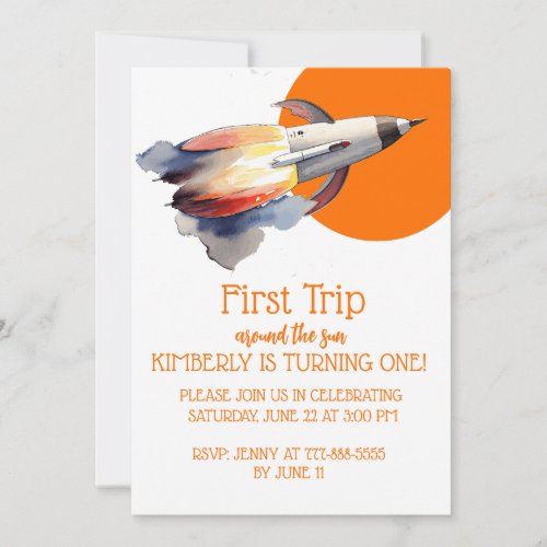 First Trip Around The Sun Rocket Invitation