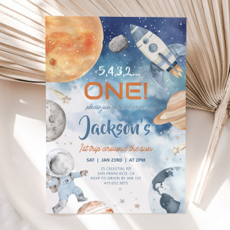 First Trip Around The Sun, Space 1st Birthday Invitation