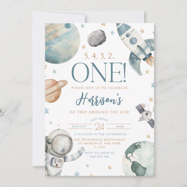 First Trip Around the Sun Space 1st Birthday Invitation (Front)