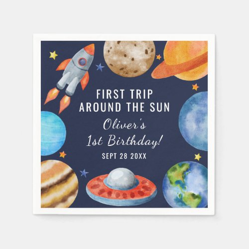 First Trip Around the Sun Space 1st Birthday Napkins