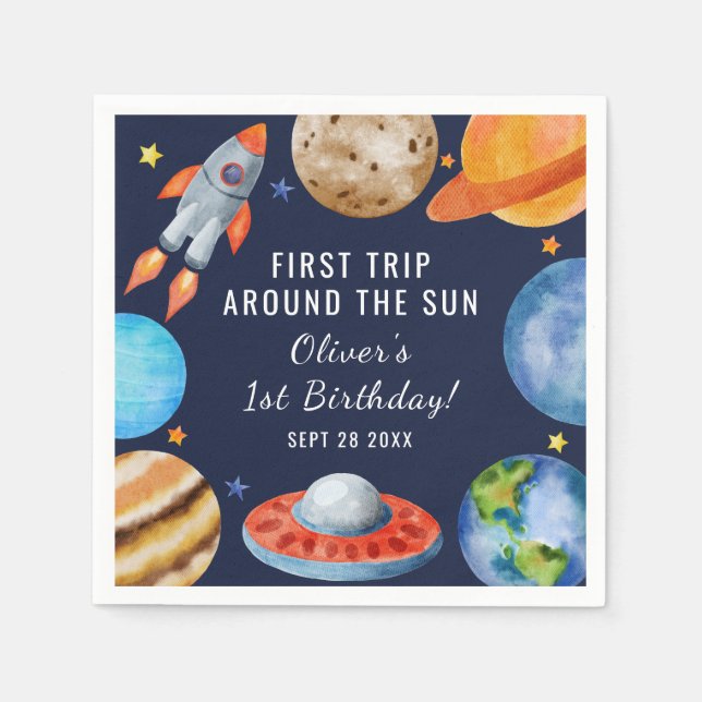 First Trip Around the Sun Space 1st Birthday Napkins (Front)
