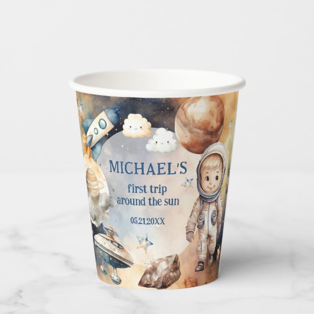 First Trip Around the Sun Space 1st Birthday   Paper Cups (Back)