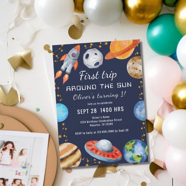 First Trip Around The Sun Space 1st Birthday Party Invitation (Creator Uploaded)