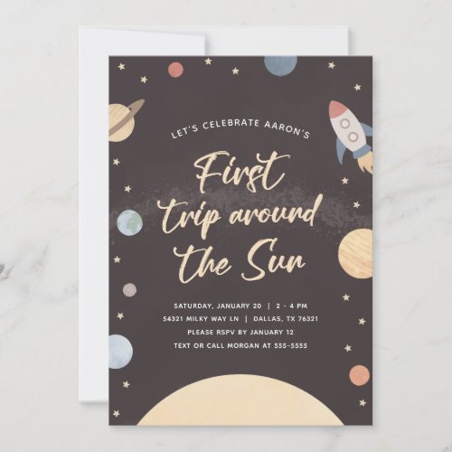 First Trip Around the Sun Space 1st Birthday Party Invitation