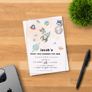 First Trip Around the Sun space Animals Birthday  Acrylic Invitations