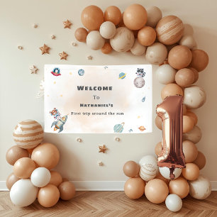 First Trip Around the Sun space animals Birthday  Banner