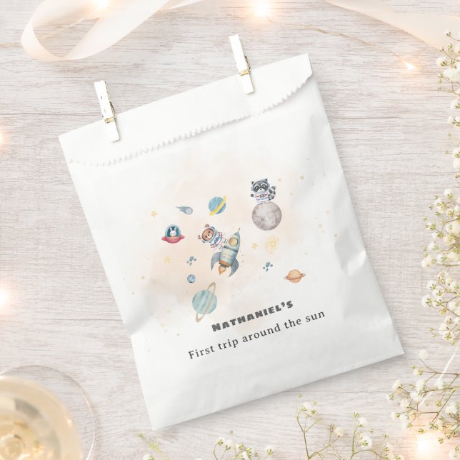 First Trip Around the Sun space animals Birthday  Favor Bag (Clipped)