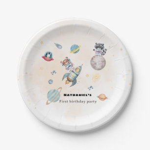 First Trip Around the Sun space animals Birthday Paper Plates
