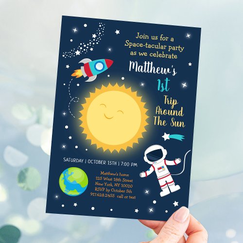 First Trip Around The Sun Space Birthday Invitation