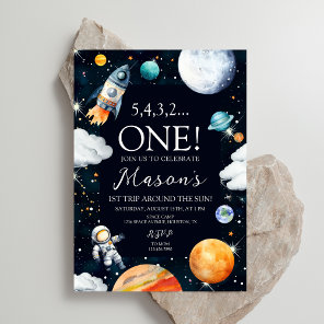 First Trip Around The Sun Space Birthday Invitation