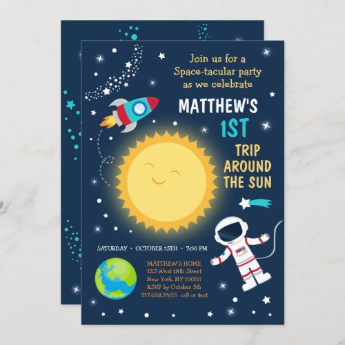 First Trip Around The Sun Space Birthday Invitation