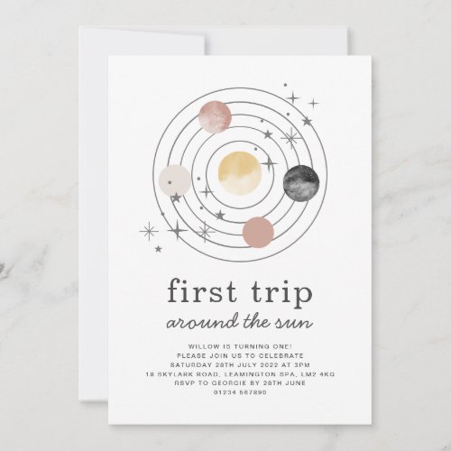 First Trip Around The Sun Space Birthday Invite