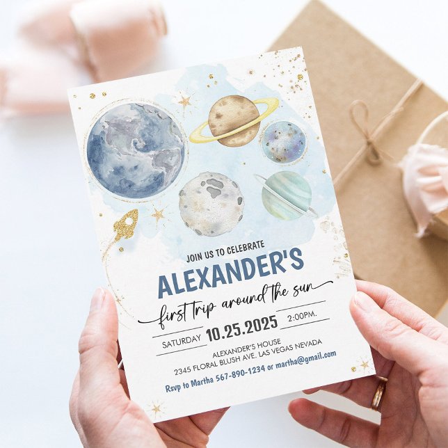 First Trip Around the Sun Space Birthday Invite (Creator Uploaded)