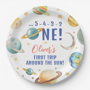 First Trip Around The Sun Space Boy 1st Birthday  Paper Plates