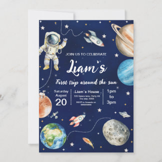 First Trip Around the Sun Space First Birthday Invitation