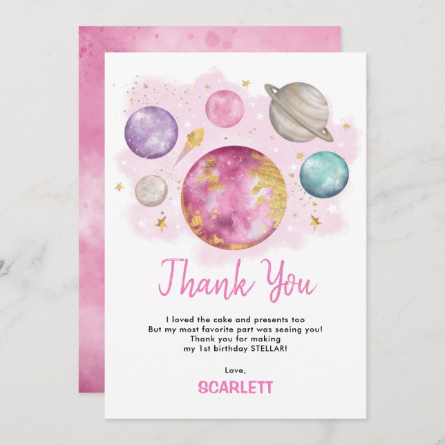 First Trip Around The Sun Space Girls Birthday Thank You Card (Front/Back)